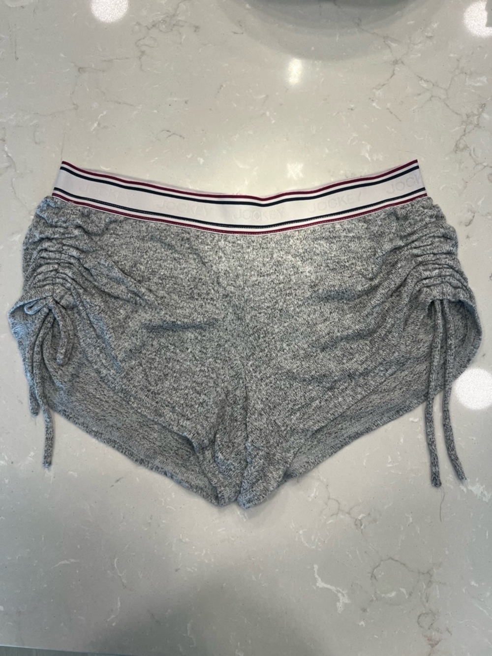 Jockey Gray Athletic Lounge Shorts with Ruched Sides and Striped Waistband